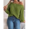 Openwork Off-The-Shoulder Sweater with Lantern Sleeves for Fall/Winter Casual Wear(Green)