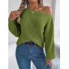 Openwork Off-The-Shoulder Sweater with Lantern Sleeves for Fall/Winter Casual Wear(Green)