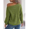 Openwork Off-The-Shoulder Sweater with Lantern Sleeves for Fall/Winter Casual Wear(Green)