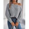 Openwork Off-The-Shoulder Sweater with Lantern Sleeves for Fall/Winter Casual Wear(Grey)