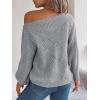 Openwork Off-The-Shoulder Sweater with Lantern Sleeves for Fall/Winter Casual Wear(Grey)