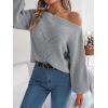 Openwork Off-The-Shoulder Sweater with Lantern Sleeves for Fall/Winter Casual Wear(Grey)