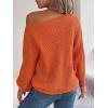 Openwork Off-The-Shoulder Sweater with Lantern Sleeves for Fall/Winter Casual Wear(Orange)