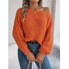 Openwork Off-The-Shoulder Sweater with Lantern Sleeves for Fall/Winter Casual Wear(Orange)