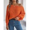 Openwork Off-The-Shoulder Sweater with Lantern Sleeves for Fall/Winter Casual Wear(Orange)