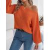 Openwork Off-The-Shoulder Sweater with Lantern Sleeves for Fall/Winter Casual Wear(Orange)