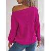 Openwork Off-The-Shoulder Sweater with Lantern Sleeves for Fall/Winter Casual Wear(Rose)
