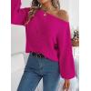 Openwork Off-The-Shoulder Sweater with Lantern Sleeves for Fall/Winter Casual Wear(Rose)