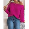 Openwork Off-The-Shoulder Sweater with Lantern Sleeves for Fall/Winter Casual Wear(Rose)