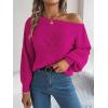 Openwork Off-The-Shoulder Sweater with Lantern Sleeves for Fall/Winter Casual Wear(Rose)
