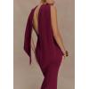 Sleeveless Flutter Maxi Dress Backless Split Party Evening Wedding Toast Dresses(Wine)