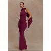 Sleeveless Flutter Maxi Dress Backless Split Party Evening Wedding Toast Dresses(Wine)