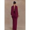 Sleeveless Flutter Maxi Dress Backless Split Party Evening Wedding Toast Dresses(Wine)