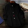 Solid-Color Cardigan Long-Sleeve Shirt with Colored Buttons for Women – Spring/Fall Casual Wear(Black)