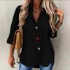 Solid-Color Cardigan Long-Sleeve Shirt with Colored Buttons for Women – Spring/Fall Casual Wear(Black)