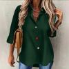 Solid-Color Cardigan Long-Sleeve Shirt with Colored Buttons for Women – Spring/Fall Casual Wear(Green)