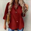 Solid-Color Cardigan Long-Sleeve Shirt with Colored Buttons for Women – Spring/Fall Casual Wear(Red)