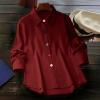 Solid-Color Cardigan Long-Sleeve Shirt with Colored Buttons for Women – Spring/Fall Casual Wear(Red)