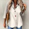 Solid-Color Cardigan Long-Sleeve Shirt with Colored Buttons for Women – Spring/Fall Casual Wear(White)
