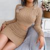 Twisted-Cable Crop Top & Fitted Dress Knit Set Long-Sleeve Short Dresses Casual(Khaki)