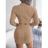 Twisted-Cable Crop Top & Fitted Dress Knit Set Long-Sleeve Short Dresses Casual(Khaki)