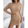 Twisted-Cable Crop Top & Fitted Dress Knit Set Long-Sleeve Short Dresses Casual(Khaki)