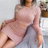 Twisted-Cable Crop Top & Fitted Dress Knit Set Long-Sleeve Short Dresses Casual(Pink)