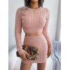 Twisted-Cable Crop Top & Fitted Dress Knit Set Long-Sleeve Short Dresses Casual(Pink)