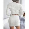 Twisted-Cable Crop Top & Fitted Dress Knit Set Long-Sleeve Short Dresses Casual(White)