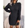 Twisted-Waist Fitted Dress with Hip-Hugging Silhouette Casual Base Layer Sweater Dress(Black)