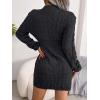 Twisted-Waist Fitted Dress with Hip-Hugging Silhouette Casual Base Layer Sweater Dress(Black)