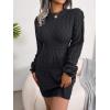 Twisted-Waist Fitted Dress with Hip-Hugging Silhouette Casual Base Layer Sweater Dress(Black)