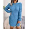 Twisted-Waist Fitted Dress with Hip-Hugging Silhouette Casual Base Layer Sweater Dress(Blue)
