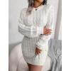 Twisted-Waist Fitted Dress with Hip-Hugging Silhouette Casual Base Layer Sweater Dress(White)