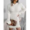 Twisted-Waist Fitted Dress with Hip-Hugging Silhouette Casual Base Layer Sweater Dress(White)