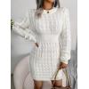 Twisted-Waist Fitted Dress with Hip-Hugging Silhouette Casual Base Layer Sweater Dress(White)