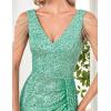 Women 1920s Formal Dress Tassel Sleeve with Bead Sparkly Gatsby Sequin Dress V Neck Maxi Dress(N-lightgreen)