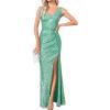 Women 1920s Formal Dress Tassel Sleeve with Bead Sparkly Gatsby Sequin Dress V Neck Maxi Dress(N-lightgreen)
