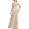 Women Sleeveless 1920s Formal Dress Tassel Sleeve with Bead Sparkly Gatsby Sequin Dress V Neck Maxi Dress(C-champagne)