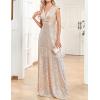Women Sleeveless 1920s Formal Dress Tassel Sleeve with Bead Sparkly Gatsby Sequin Dress V Neck Maxi Dress(C-champagne)