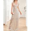 Women Sleeveless 1920s Formal Dress Tassel Sleeve with Bead Sparkly Gatsby Sequin Dress V Neck Maxi Dress(C-champagne)