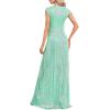 Women Sleeveless 1920s Formal Dress Tassel Sleeve with Bead Sparkly Gatsby Sequin Dress V Neck Maxi Dress(C-lightgreen)