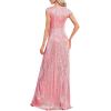 Women Sleeveless 1920s Formal Dress Tassel Sleeve with Bead Sparkly Gatsby Sequin Dress V Neck Maxi Dress(C-pink)
