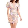Women’s Floral Embroidery Mini Dress Wedding Guest Dress Puff Sleeve V-Neck Lace Bodycon Evening Party Cocktail Dress(A-lightpurple)