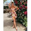 Women’s Floral Embroidery Mini Dress Wedding Guest Dress Puff Sleeve V-Neck Lace Bodycon Evening Party Cocktail Dress(A-muti-beige)