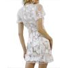 Women’s Floral Embroidery Mini Dress Wedding Guest Dress Puff Sleeve V-Neck Lace Bodycon Evening Party Cocktail Dress(A-white)