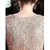 Women’s Full Sequins Long Sleeves Split V Neck Maxi Gown Wedding Prom Dress(Beige)