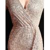 Women’s Full Sequins Long Sleeves Split V Neck Maxi Gown Wedding Prom Dress(Beige)