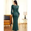Women’s Full Sequins Long Sleeves Split V Neck Maxi Gown Wedding Prom Dress(Green)