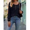 Women’s Knit Long-Sleeve Fashion Crew Neck Button-Up Waist-Defining Casual Top for Fall/Winter(Black)